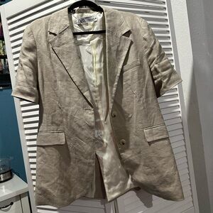 Zara Light Tan Short Sleeve Blazer